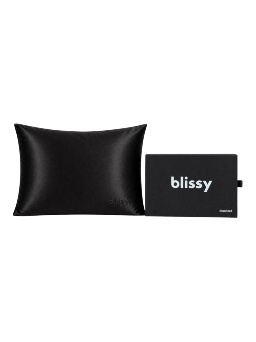 Blissy Silk Pillowcase Black Standard NIB Mulberry Silk Anti Frizz Hair Skin Lux